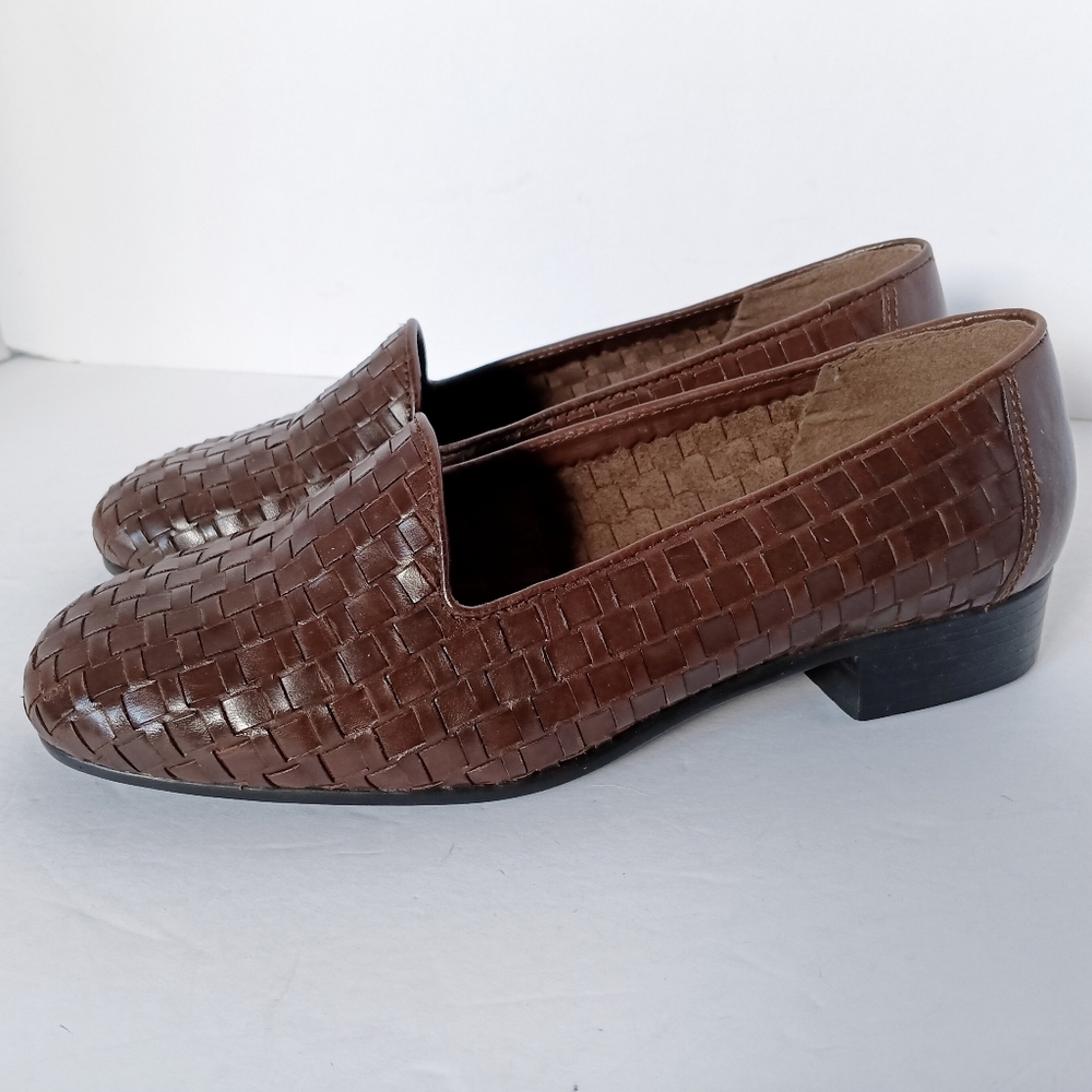 🖤 Vintage Predictions Leather Collection Woven Slip On Shoes Loafers Brown 6